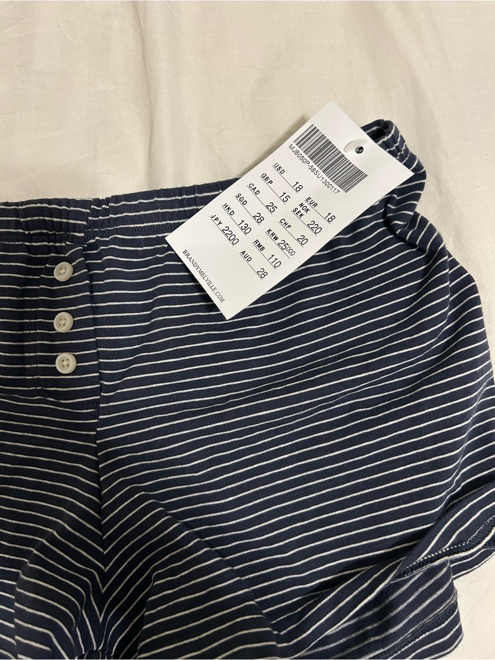 Brandy Melville Navy and White Striped High-Waist Shorts
